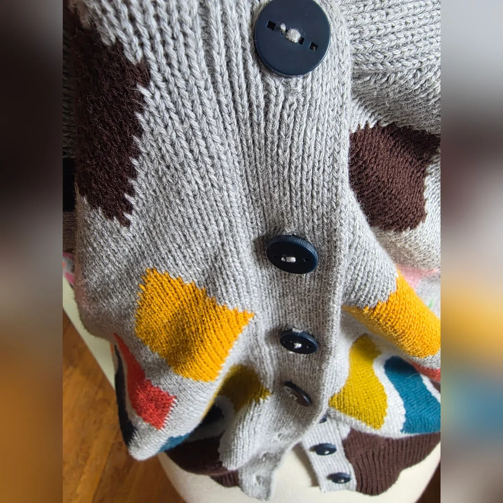 Anthropologie Ingrid Hass Colorful Cotton Diamond Cardigan Size Medium - Picture 5 of 6